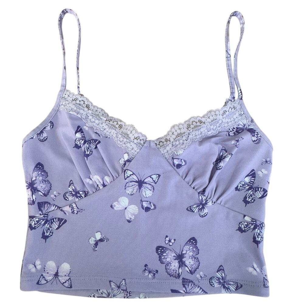 Full Tilt Tillys‎ Womens XS Purple Mesh Butterfly Lace Cami Crop Top Y2k Style